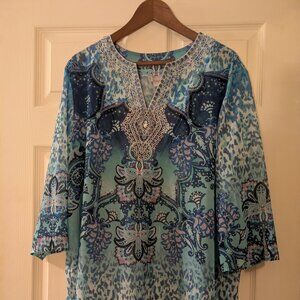 Chico's loose beaded blue top